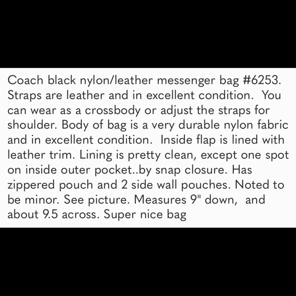 Coach black nylon/leather messenger bag #6253 - Picture 3 of 7